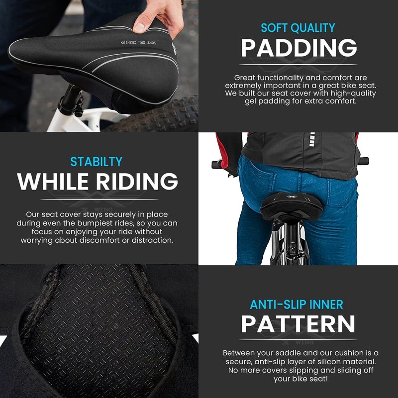 X WING Gel Padded Bike Seat Cover fits Peloton, Peloton Bike+, City, Road & Mountain, Bike Seat Cushion Comfort for Men and Women, Soft Bicycle Seat Cover with Cross-Stitch Velcro Straps - Image 4